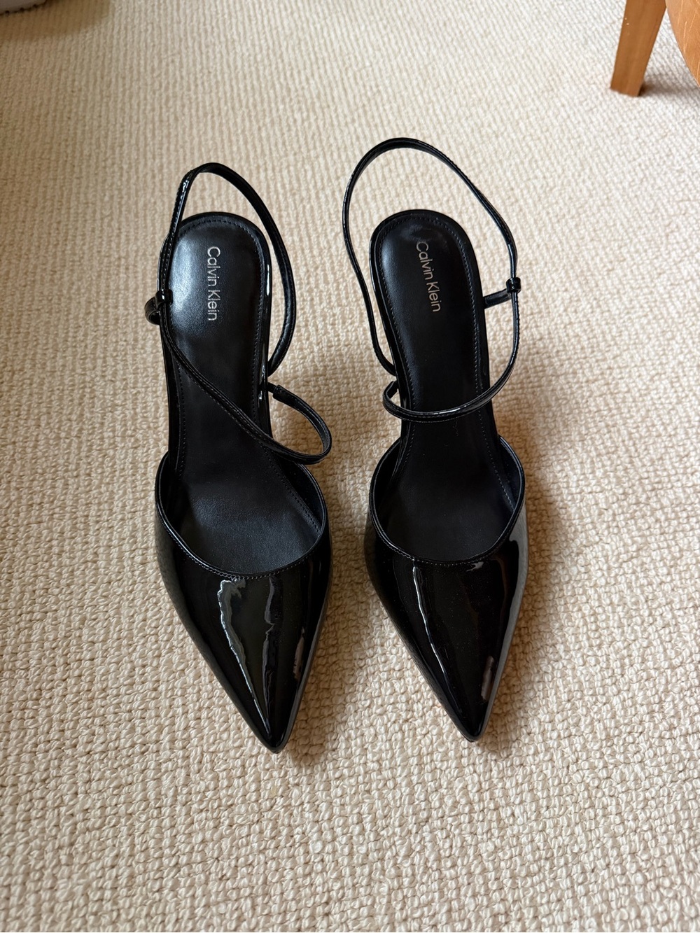 Calvin Klein Black Patent Pointed Slingback Pumps